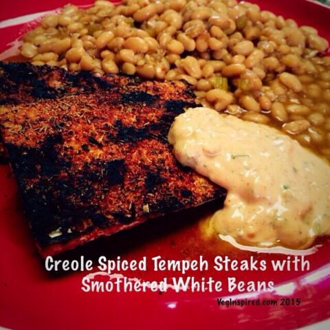 Creole Spiced Tempeh Steaks with Smothered White Beans