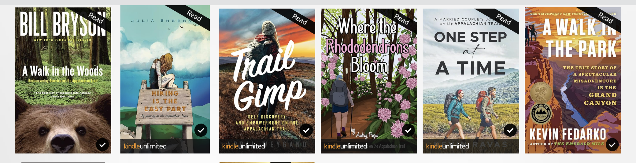 6 book covers for hiking books